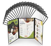 WenYa Lot de 20 couvertures de menu A4 - 3 pages - 6 vues (triple pliage) - Style café - Bordure noire transparente - Avec protections d'angle en métal - Convient pour le papier de format A4 pour