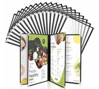 WenYa Lot de 20 couvertures de menu A4 transparentes avec bordure noire et coins en métal, porte-menus de restaurant en plastique imperméable pour cafés, pubs et usage domestique - 4 pages (8 vues)