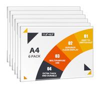 WenYa Lot de 6 supports muraux A4 en acrylique (paysage paysage) - Sans cadre - Autocollant - Pour bureau, magasin, restaurant - Sans perçage - Porte-documents transparent