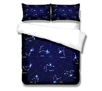 WENYA Univers 3D Terre Galaxie Rêveuse Ciel étoilé Douze Constellation 2 Personnes Parure de Lit Noir Bleu Violet Housse de Couette et Taie d'oreiller Enfants Garçon Fille (Style 1, 220x240 cm)