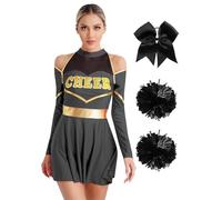 WENYAZIGUO Costume de pom-pom girl, Ensemble uniforme de pom-pom girl for femmes avec élastique à cheveux à pompons multicolore S-XXL(Black,S)
