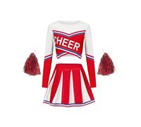 WENYAZIGUO Costume de pom-pom girl, Ensemble uniforme de pom-pom girl for filles âgées de 5 à 14 ans, multicolore avec pompons(Red,11-12 Years)