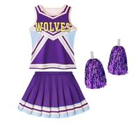 WENYAZIGUO Costume de pom-pom girl, Ensemble uniforme de pom-pom girl for filles avec pompons bleu violet tailles 100-140(Purple,120)
