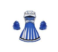 WENYAZIGUO Costume de pom-pom girl, Ensemble uniforme de pom-pom girl for filles avec pompons multicolores, plusieurs tailles(Blue,7-8 Years)