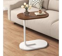 WENYAZIGUO Table d'appoint pour canapé, Glissière Ronde en Forme de C sous Le canapé for Le Bureau de Chambre à Coucher de Salon Multicolore(White+Walnut)