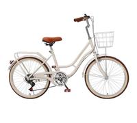 WENYAZIGUO Vélo de Ville, Vélo de Banlieue for Adulte à 6 Vitesses, Guidon réglable, Support arrière, Multicolore, 20 à 24 Pouces(Cream Color,20inch)