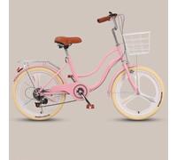 WENYAZIGUO Vélo de Ville, Vélo de Banlieue Hybride for Adultes, 6 Vitesses, Freins Avant et arrière, Porte-Bagages Multicolore, Plusieurs Tailles(Pink,24inch)