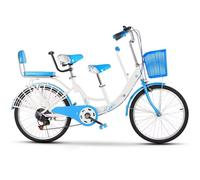 WENYAZIGUO Vélo de Ville, Vélo de Banlieue Tandem de 24 Pouces, 6 Vitesses, for Adultes, sièges Avant et arrière, Multicolore(Blue)