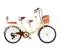 WENYAZIGUO Vélo de Ville, Vélo de Banlieue Tandem de 24 Pouces, 6 Vitesses, for Adultes, sièges Avant et arrière, Multicolore(Yellow)