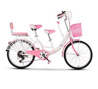 WENYAZIGUO Vélo de Ville, Vélo de Banlieue Tandem de 24 Pouces, 6 Vitesses, for Adultes, sièges Avant et arrière, Multicolore(Pink)
