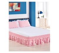 WENYOG Jupes de lit 4 Couches À Volants Jupe De Lit Enveloppant Élastique Couvre-lit sans Surface Maison Hôtel Twin/Full/Queen/King(Pink,Queen 150x200x45cm)