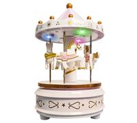 WEofferwhatYOUwant Boîte à Musique Carrousel Blanche - Manège Musical avec 4 Chevaux Rotatifs, Lumières LED Magiques, Mélodie Für Elise de Beethoven - Décoration Gâteau & Cadeau pour Enfants & Adultes