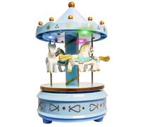 WEofferwhatYOUwant Boîte à Musique Carrousel Bleu - Manège Musical à 4 Chevaux Tournants - Lumières LED Multicolores - Mélodie “pour Elise” - Remontage Manuel - Décoration & Cadeau Enfant Original
