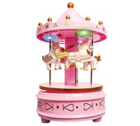 WEofferwhatYOUwant Boîte à Musique Carrousel Rose - Manège Musical Enfant avec Chevaux Tournants, Lumières LED Colorées, Mélodie Für Elise, Remontage Manuel - Cadeau Bébé, Déco Gâteau, Chambre Fille
