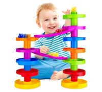 WEofferwhatYOUwant Circuit Billes Montessori - Jeu Éducatif Bébé 9 Mois+ avec Rampe Connexion et Pont Violet | Coordination Œil-Main | Balles Sonores | Jouet STEM Sécurisé et Empilable