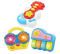 WEofferwhatYOUwant Set Instruments Musique Bébé - Piano, Guitare, Tambour Bongo - Jouet Éducatif avec Lumières & Projecteur - 27 Mélodies - Arrêt Automatique - sans BPA - 6 Mois+