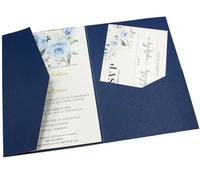 WEOKDFHA Cartes D'invitation De Mariage Kit de cartes d'invitation mariage à trois volets découpées au Laser, 50 roses, enveloppe poche Pour Mariage(Pearl dark blue,Cover and envelope)
