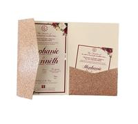 WEOKDFHA Cartes D'invitation De Mariage Kit de cartes d'invitation mariage à trois volets découpées au Laser, 50 roses, enveloppe poche Pour Mariage(Pink rose gold,Blank set)