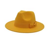 WEOKDFHA Chapeau Femme Chapeau Fedora À Large Bord for Femme, Couleur Unie, Style Jazz, Idéal for Une Fête De Mariage Ou Église, Collection Automne-Hiver(Yellow,56-58cm)