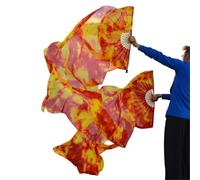 WEOKDFHA Fan De Danse Orientale 1 Paire de voiles Danse du Ventre en Soie véritable, Taille Classique, Voile éventail, Spectacle Performance Danseuse pour Spectacles(Color 2,M-150x90cm Real Silk)