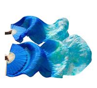 WEOKDFHA Fan De Danse Orientale 1 Paire de voiles Danse du Ventre en Soie véritable, Taille Classique, Voile éventail, Spectacle Performance Danseuse pour Spectacles(Color 12,S-120x90cmReal Silk)