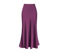 WEOKDFHA Jupe en Satin Jupes élégantes en Satin de Soie for Femmes, Jupe Taille Haute, Coupe trapèze, Couleur Unie, Brillantes, for Le Bureau(Deep Purple,M)