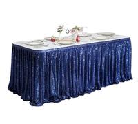 WEOKDFHA Jupes De Table Beige Or Paillettes Table Jupe Tables Tissu fête d'anniversaire Mariage noël Accessoires Bonbons décoration Festival déco pour Mariage Fête(Royal Blue,14FT-70x426cm)
