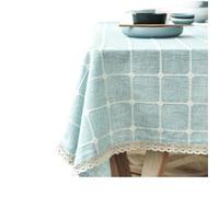 WEOKDFHA Nappe en Dentelle Nappe en Dentelle Jacquard à Carreaux Coton et Lin avec Pompons, Anti-poussière, Rayures Bleues, Pur Plaid pour Décor(Color 05,90x150cm)