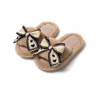 WEOKDFHA Pantoufles D'hiver À Bout Ouvert Hiver femmes pantoufle talon plate-forme fourrure douce chaud intérieur dame bout ouvert moelleux maison pantoufles(Brown-6,38-39)