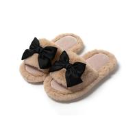 WEOKDFHA Pantoufles D'hiver À Bout Ouvert Hiver femmes pantoufle talon plate-forme fourrure douce chaud intérieur dame bout ouvert moelleux maison pantoufles(Brown-7,38-39)