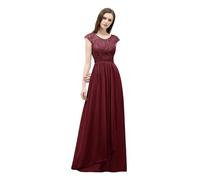 WEOKDFHA Robe De Demoiselle d'honneur Robe de Demoiselle d'honneur, Corsage en cœur et Superposition Dentelle, Jupe Mousseline à col Illusion sur Le Devant, Robe mariée(Burgundy,10)