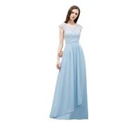WEOKDFHA Robe De Demoiselle d'honneur Robe de Demoiselle d'honneur, Corsage en cœur et Superposition Dentelle, Jupe Mousseline à col Illusion sur Le Devant, Robe mariée(Little Blue,2)
