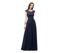 WEOKDFHA Robe De Demoiselle d'honneur Robe de Demoiselle d'honneur, Corsage en cœur et Superposition Dentelle, Jupe Mousseline à col Illusion sur Le Devant, Robe mariée(Deep Blue,10)