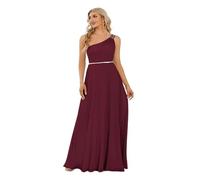 WEOKDFHA Robe De Demoiselle d'honneur Robe de Demoiselle d'honneur Fluide en Mousseline Soie à Une épaule avec Trois Bretelles sans Manches Longueur au Sol(Burgundy,4)