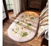 WEOKDFHA Tapis De Baie Vitrée Tapis de Chevet antidérapant, Doux et Confortable, Motif Floral rétro américain, Ovale, Long, for décoration d'intérieur(Color 8,40x120cm)
