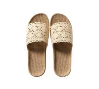 WEOKDFHA Tongs Plates For Femme Chaussons à lacets en lin for femmes, sandales sexy en herbe tissée, légères et confortables, en maille, faites à la main, for la maison(Beige,37-38)