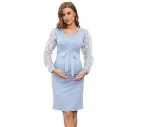 WEOKDFHA vêtements de grossesse Robes de maternité à manches courtes for femmes, vêtements de grossesse décontractés, douche, mère enceinte, couleur unie, col rond(Deep Blue,S)