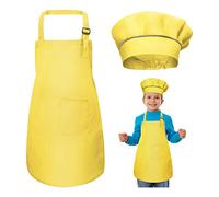 WEONE Tablier Enfant et Chapeau de Chef Set, Réglables Tabliers de Cuisine avec 2 Poches pour Filles Garçons, Bambin Tablier de Chef de Jardin pour Cuisson Peinture l'artisanat (7-13 Ans) (Jaune)