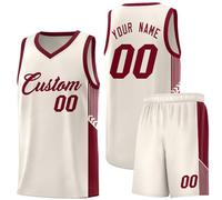 WEOPLKIN Maillot Basketball Homme/Garçon, Maillot sans Manches + Pantalon Court, Personnalisés Maillot de Basket avec Votre Nom et Votre Numéro Beige