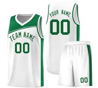 WEOPLKIN Maillot de Basket Personnalisé pour Adultes, Basketball T-Shirt Short Set Homme/Garçon, Personnalisé Maillot Basketball avec Votre Nom/Numéro/Équipe Vert