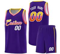 WEOPLKIN Maillot de Basket Personnalisé pour Adultes, Basketball T-Shirt Short Set Homme/Garçon, Personnalisé Maillot Basketball avec Votre Nom/Numéro/Équipe Mauve