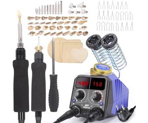 WEP 939D-VII Kit de pyrogravure 2-en-1 84-en-1 avec pyrograveur sur bois, 51 pointes solides, 23 pointes fines, 2 pochoirs, 6 bois bruts, support stylo pyrograveur bois (prise UE)