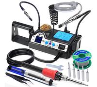 WEP Kit de station de fer à souder 927-IV 110 W avec loupe LED, 2 mains secouristes, fil à souder sans plomb de 30 g, 3 pointes de soudure, pompe à dessouder, pince à épiler sans danger ESD