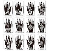 Weploda 24 Pochoirs De Tatouage Henné, Réutilisables, Main, Temporaire, Motif Fleurs Et Roses