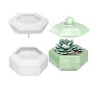 Weppduk Moule hexagonal en résine avec couvercle pour pot de fleurs de cactus, bougeoir