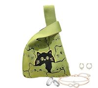 Weppduk Sac fourre-tout portable pour femme avec motif chat, grande capacité, sac de travail mignon, sac de dessin animé pour femme, réutilisable pour les voyages et le shopping, Vert, Refer to