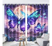 WEQEER Lot de 2 rideaux occultants 3D motif papillon - Avec œillets - Multicolore - Pour chambre d'enfant - 8,100 x 140 cm (2 x 50 x 140 cm)