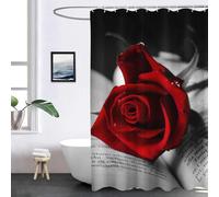 WEQEER Rideau de douche - Motif roses rouges - 120 x 200 cm - 180 x 180 cm - En textile imperméable - Anti-moisissure - Pour salle de bain - Avec 12 crochets (4, 120 x 200 cm)