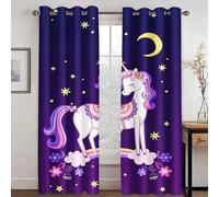 WEQEER Rideau occultant opaque Licorne rose, Rideau d'animation avec impression de nuages arc-en-ciel pour chambre d'enfant (220x215cm(2x110x215cm))