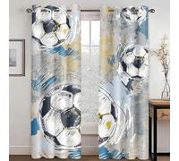 WEQEER Rideaux de terrain de football, Rideaux à oeillets 3D à motif de football bleu, rideau occultant pour enfants multicolore pour garçons, rideaux pour chambre à coucher (8,220x215cm(2x110x215cm))